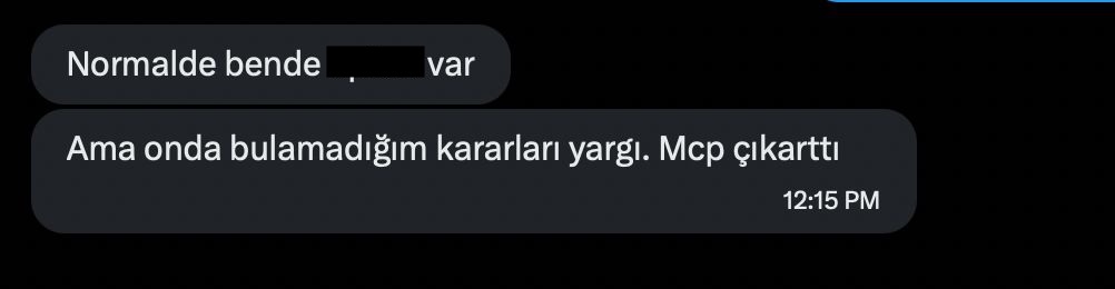Kullanıcı mesajı: Onda bulamadığım kararları yargı mcp çıkarttı